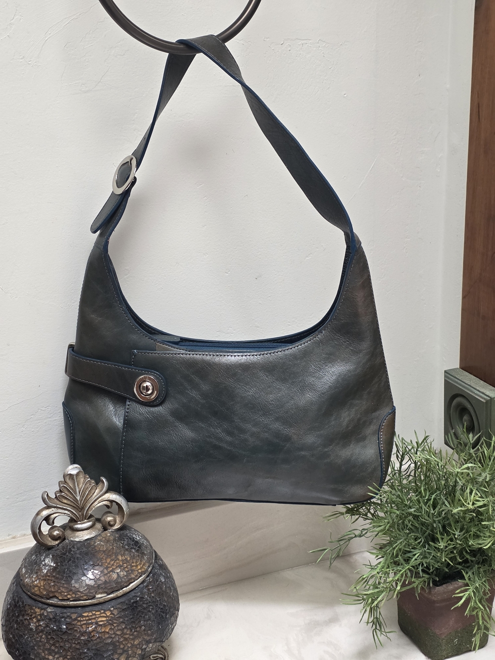 Wilsons Vintage NWT Pelle Studio Italian Leather Dark Teal, Hobo Bag Satchel